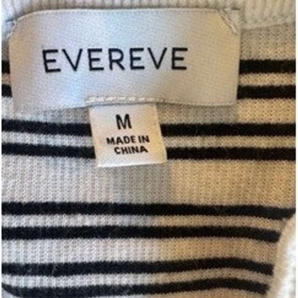 Evereve Striped Henley Long Sleeve Top Women's Black White Ribbed - Picture 3 of 4